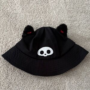 Skelanimals Black Bucket Hat with cat ears